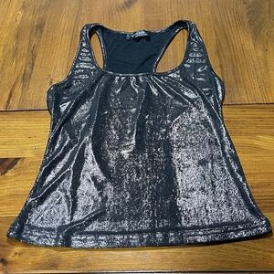 White Fox Womens Black Gold Shimmer Metallic Basic Scoopneck Tank Top Size XL